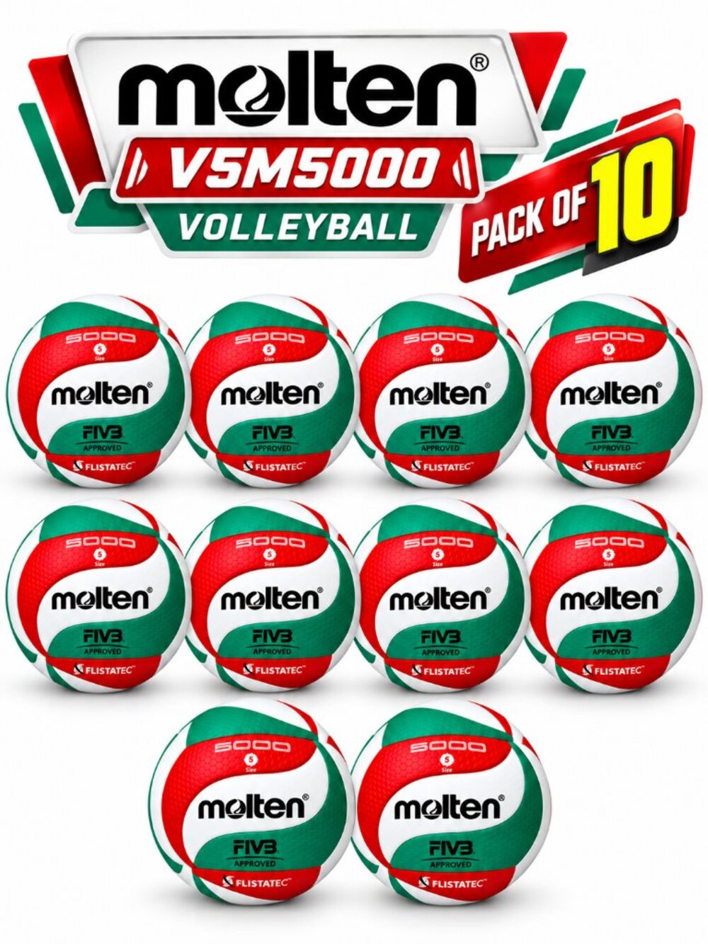 Molten V5M5000 Volleyball Size 5 Soft Touch PU Microfiber Pack of 10